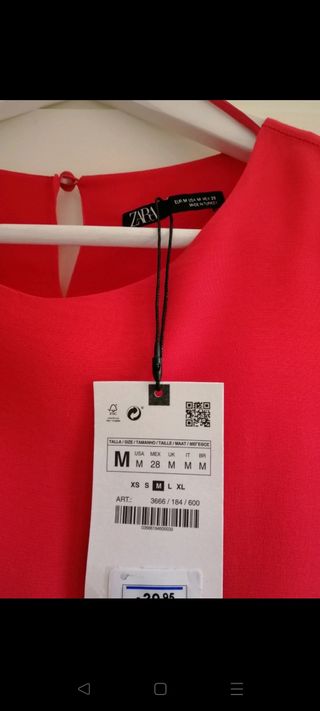 Vestido Zara Rojo Talla M Capa Superior