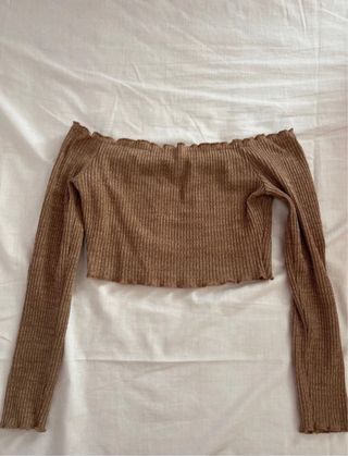 Camiseta hombros descubiertos marrón Talla S