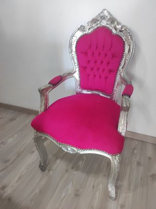 Sillón Barroco Rosa y Plateado