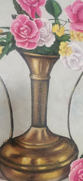 Cuadro Flores y Jarrón Dorado pintado a mano