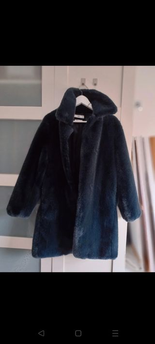 Abrigo Piel Sintética Azul Verdoso Mango Talla M