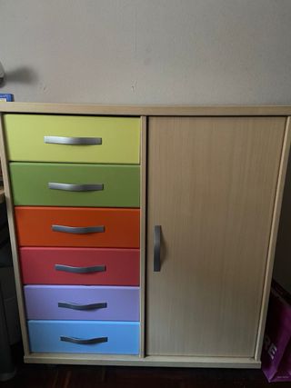Mueble cajonera y gabinete multicolor