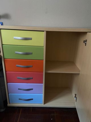 Mueble cajonera y gabinete multicolor