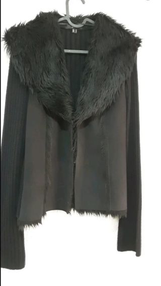 Chaqueta punto y antelina negra