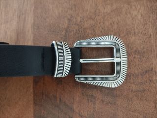 Cinturón T38 western cuero negro hebilla plateada