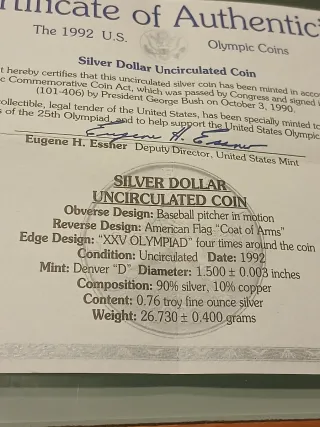 Dólar ceca D de Plata 1992 USA Olímpico
