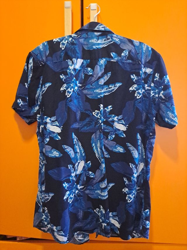 Camicia uomo fantasia floreale blu Cotone/Lino