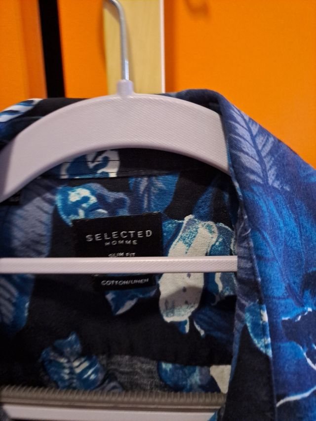 Camicia uomo fantasia floreale blu Cotone/Lino