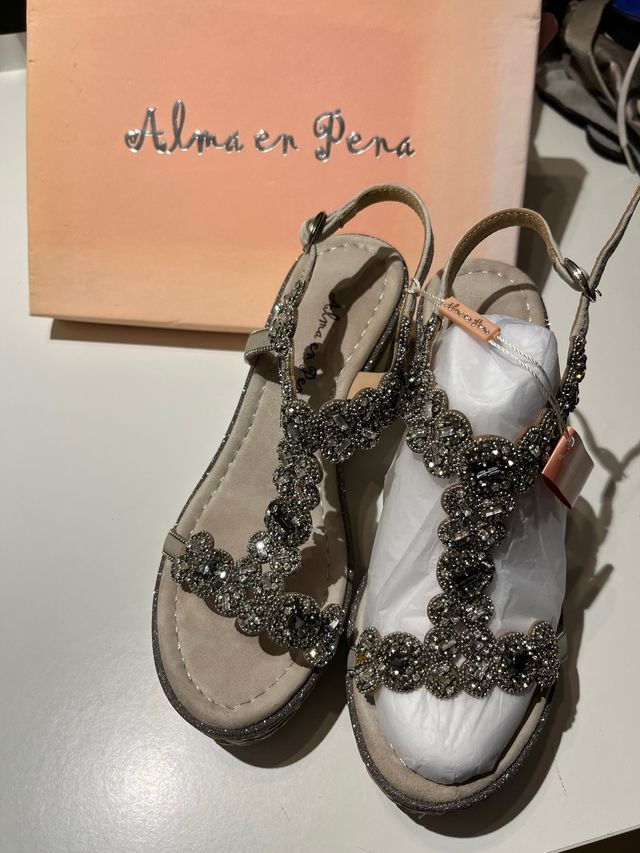 Sandali Alma en Pena beige e argento Nuevas