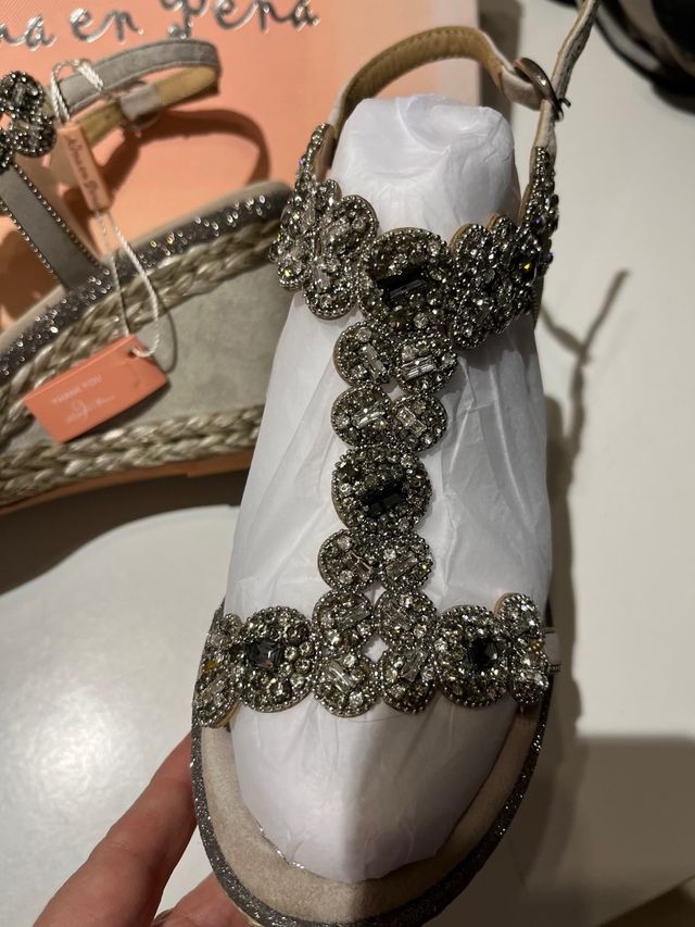 Sandali Alma en Pena beige e argento Nuevas