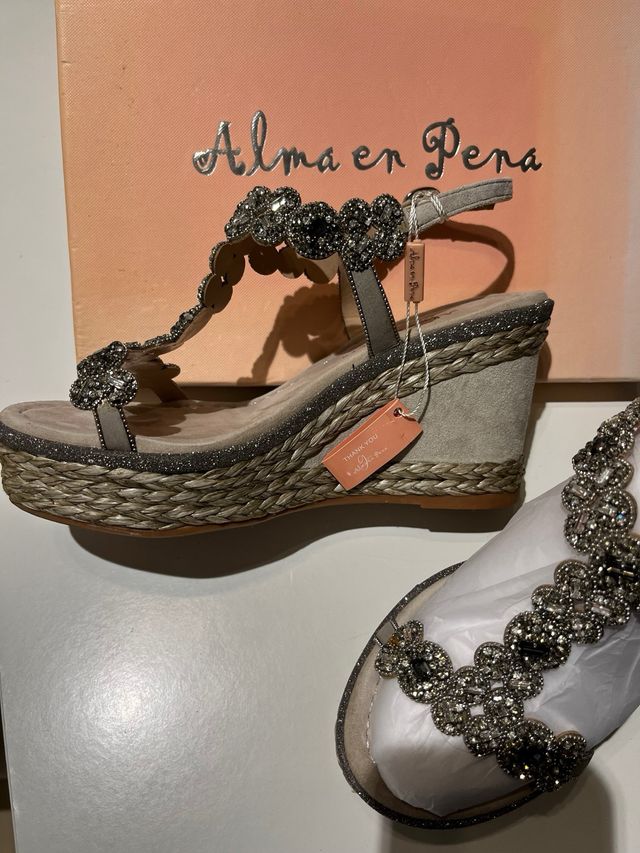 Sandali Alma en Pena beige e argento Nuevas