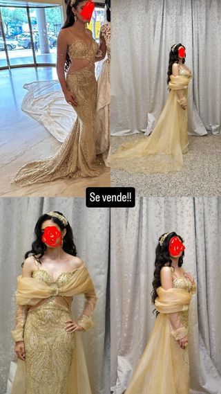 Vestido de fiesta dorado con pedrería