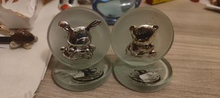 Coppia Soprammobili Animali in Vetro e Metallo