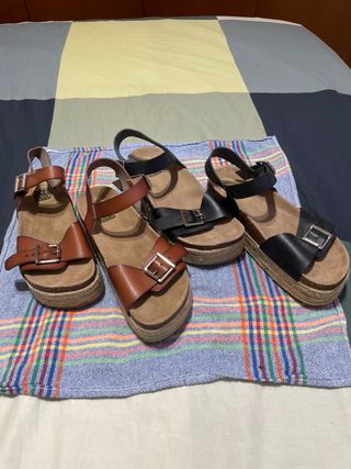 Pack 2 Sandalias Cuña Marrón y Negra