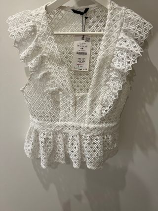 Blusa Zara Troquelada Blanca 