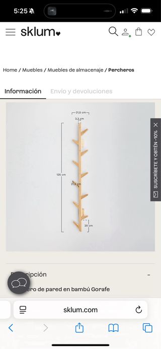 Perchero de bambú Sklum