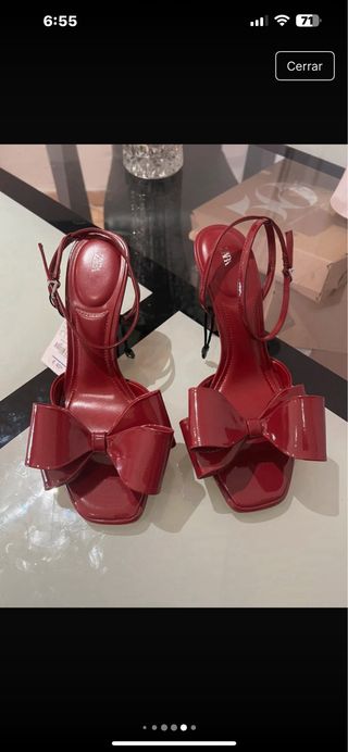 Sandalias Zara tacón lazo burdeos 10cm de alto 
