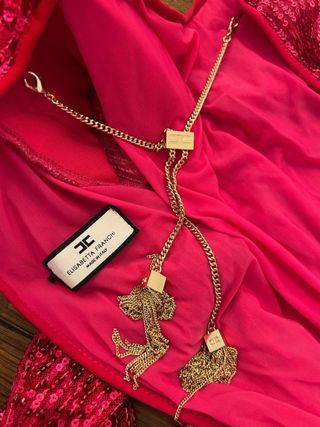 Vestido Elisabetta Franchi Lentejuelas Rosa Fucsia