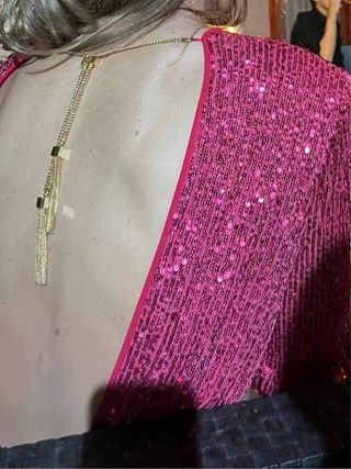 Vestido Elisabetta Franchi Lentejuelas Rosa Fucsia