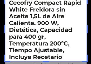Cecofry Compact Rapid Cecotec Freidora de Aire