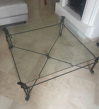 Mesa de centro cristal y metal 100x100x40