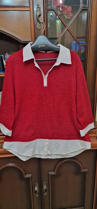 Jersey fino rojo y blanco