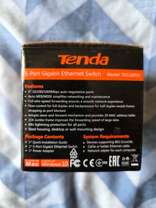 Tenda Switch Ethernet 5 Puertos Gigabit TEG1005D