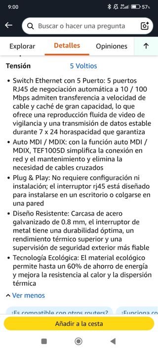 Tenda Switch Ethernet 5 Puertos Gigabit TEG1005D