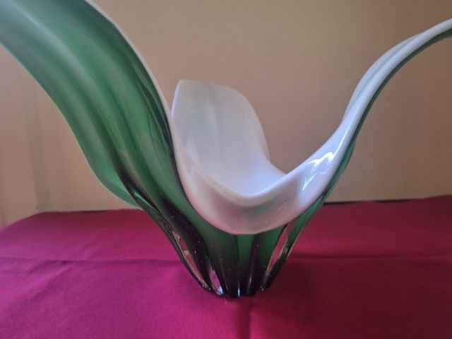 Centro de Mesa Cristal Vintage Verde y Blanco