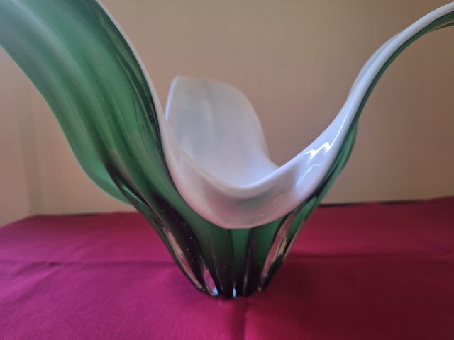 Centro de Mesa Cristal Vintage Verde y Blanco