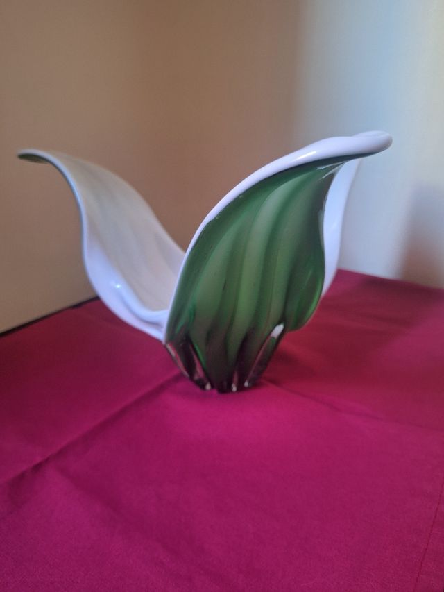 Centro de Mesa Cristal Vintage Verde y Blanco