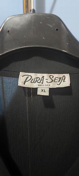 Camicia Pura Seta Donna Manica Corta Nera XL