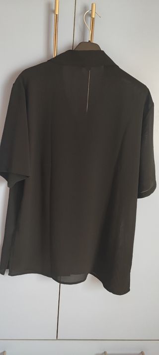 Camicia Pura Seta Donna Manica Corta Nera XL