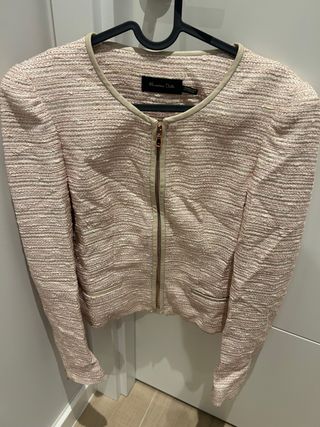 Chaqueta Tweed Massimo Dutti Rosa y Beige