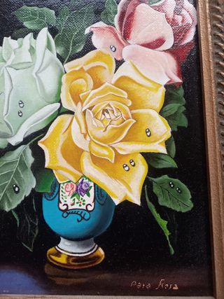 Cuadro de flores con marco antiguo