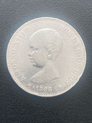 Moneda plata 5 pesetas 1888 MPM Estrellas visibles