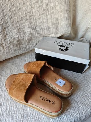 Sandalias cuñas plataforma esparto marrón talla 38