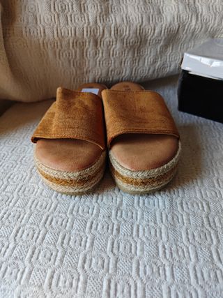Sandalias cuñas plataforma esparto marrón talla 38