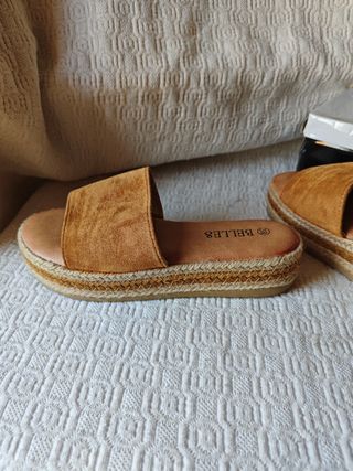 Sandalias cuñas plataforma esparto marrón talla 38
