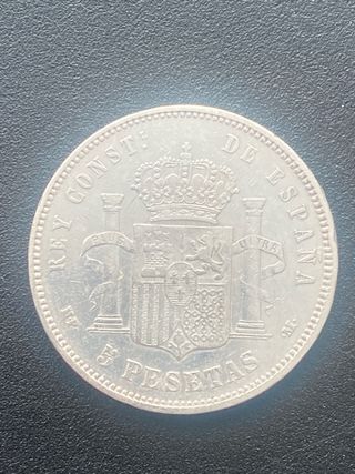Moneda plata 5  pesetas 1889 MPM Estrellas visible