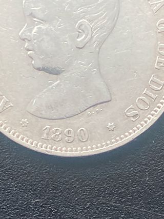 Moneda plata 5 pesetas 1890 MPM Estrellas visibles
