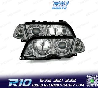 FAROS BMW E46 4 PUERTAS 98-01 OJOS ANGEL CCFL FONDO CROMO H7