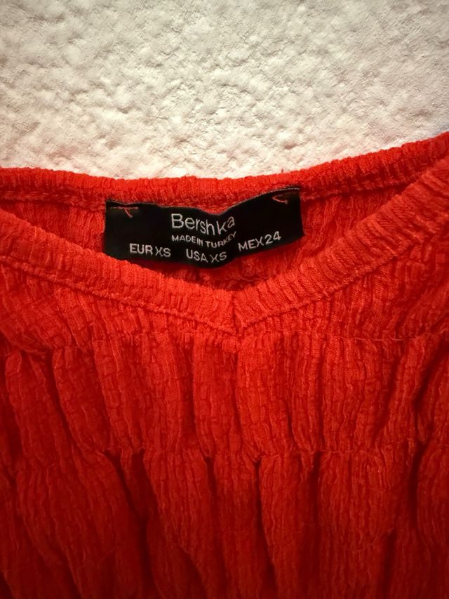 Top Bershka Rojo Fruncido Tirantes