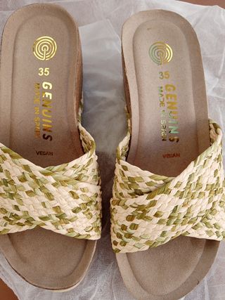 Sandalias Geniuns Talla 35 Beige/Verde