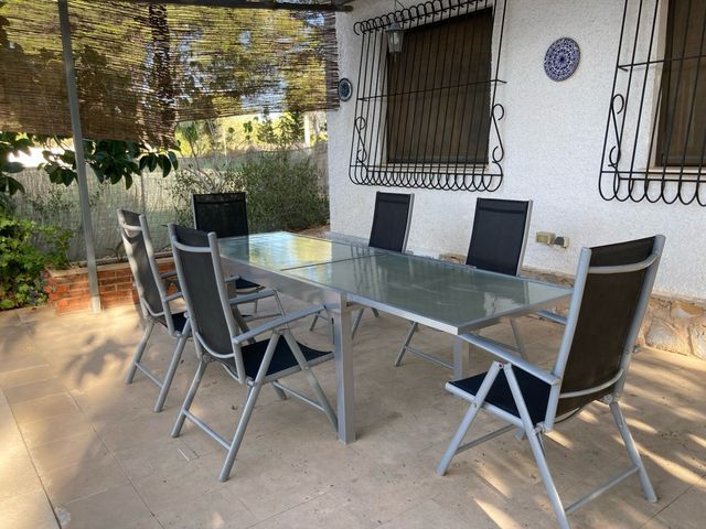 Mesa y 6 Sillas Exterior Cristal y Metal