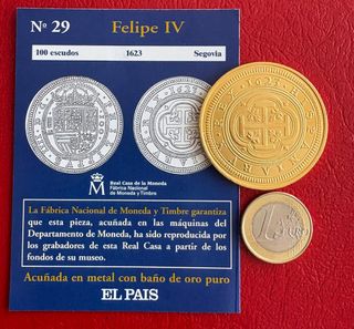 Moneda Felipe IV 100 Escudos 1623 Segovia Baño Oro