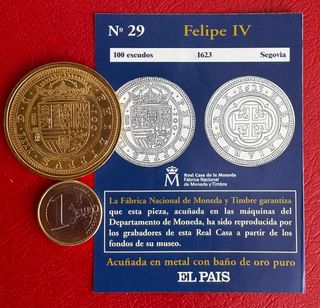 Moneda Felipe IV 100 Escudos 1623 Segovia Baño Oro
