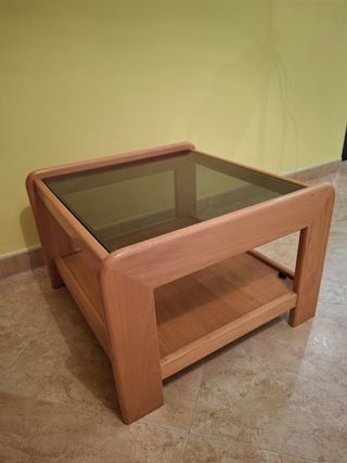 Mesa auxiliar madera y cristal 50x50