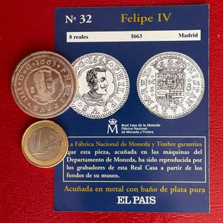 Moneda Felipe IV Reproducción baño PLATA pura
