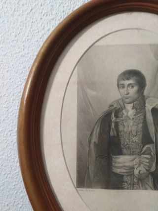 Antigüedad: Retrato ovalado enmarcado. Grabado